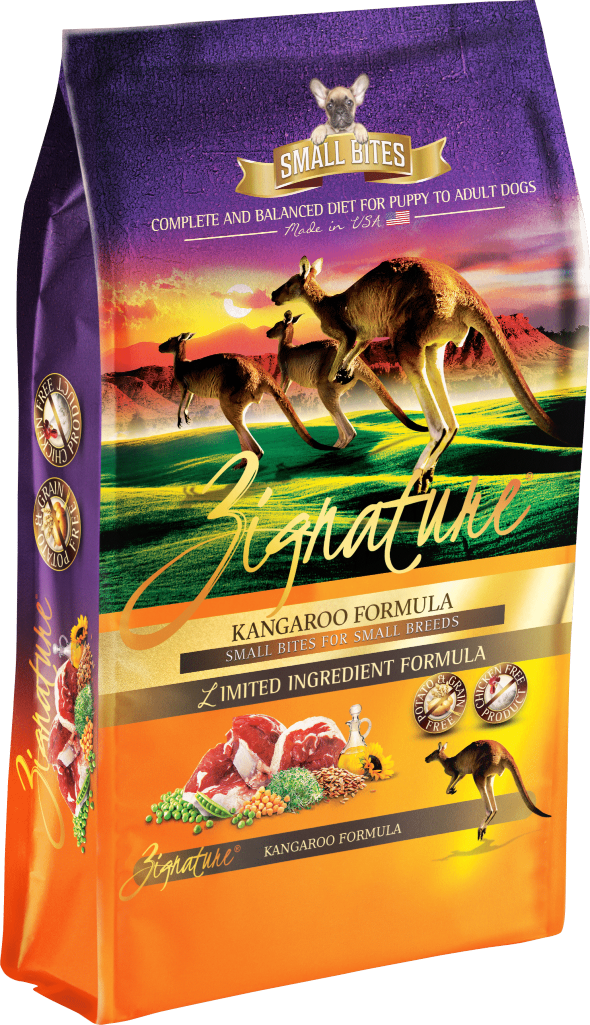 bag of grain left in rain Zignature Small Bites Kangaroo Limited Ingredient Formula Grain-Free Dry Dog Food