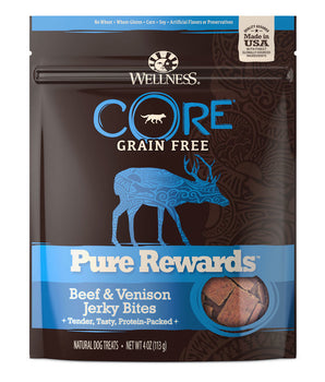 Wellness Core Pure Rewards Beef & Venison Jerky Bites Grain Free Dog Treats, 4oz.-Le Pup Pet Supplies and Grooming