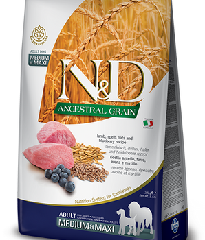 Farmina N&amp;D Ancestral Grain Lamb &amp; Blueberry Alimento seco para perros adultos medianos y maxi 