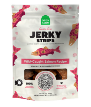 Open Farm Dog Treat GF Jerky Strips Wild Salmon 5.6 oz