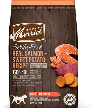 Alimento seco para perros con receta de batata y salmón real sin cereales Merrick