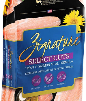 Zignature Select Cuts Harina de trucha y salmón Fórmula de ingredientes limitados Alimento seco para perros
