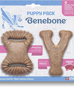 Benebone Puppy, paquete de 2 golosinas masticables para perros con tocino