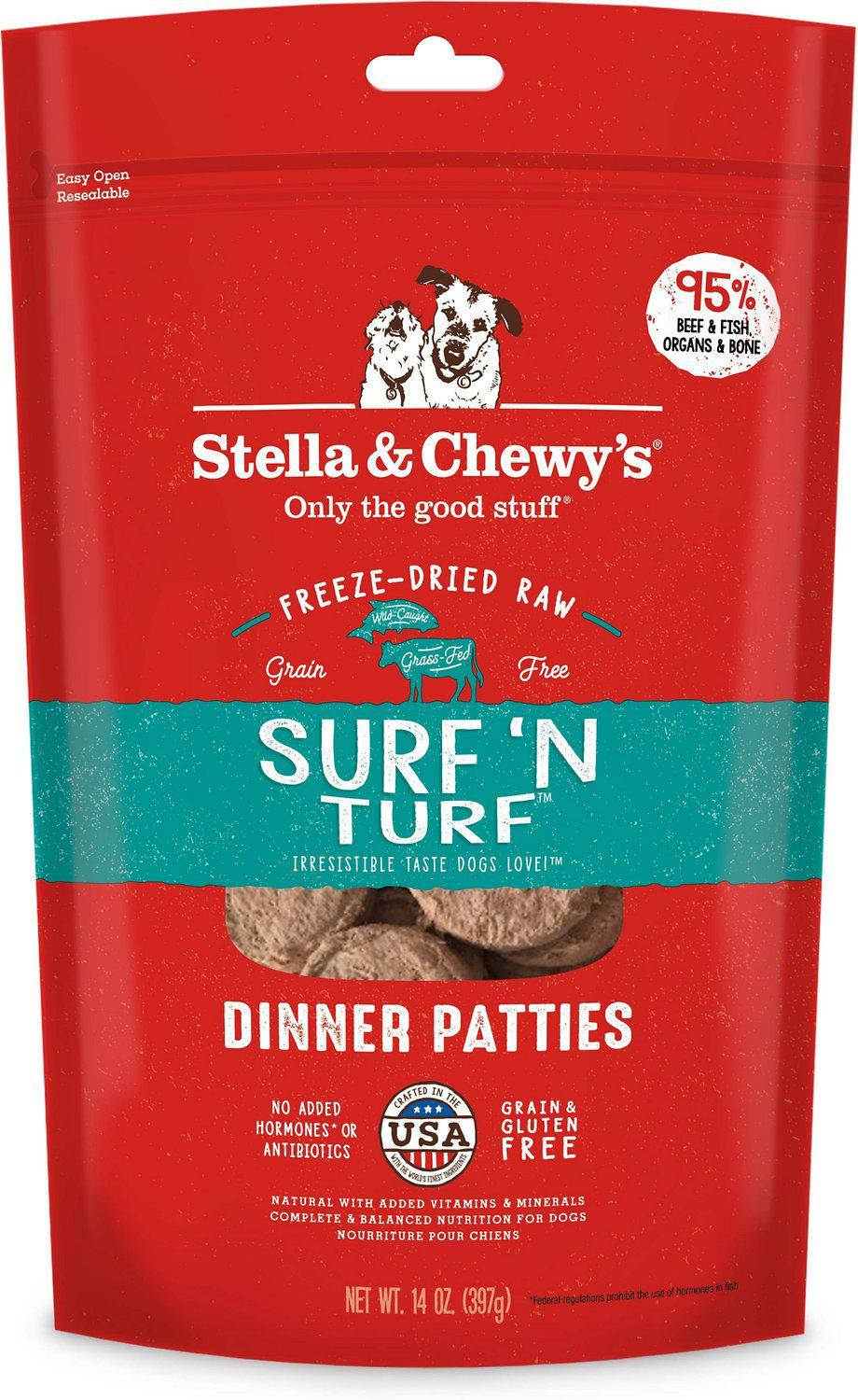 Stella & Chewy's Surf ‘N Turf Grain-Free Freeze-Dried Raw Dinner Patties Dog Food-Le Pup Pet Supplies and Grooming