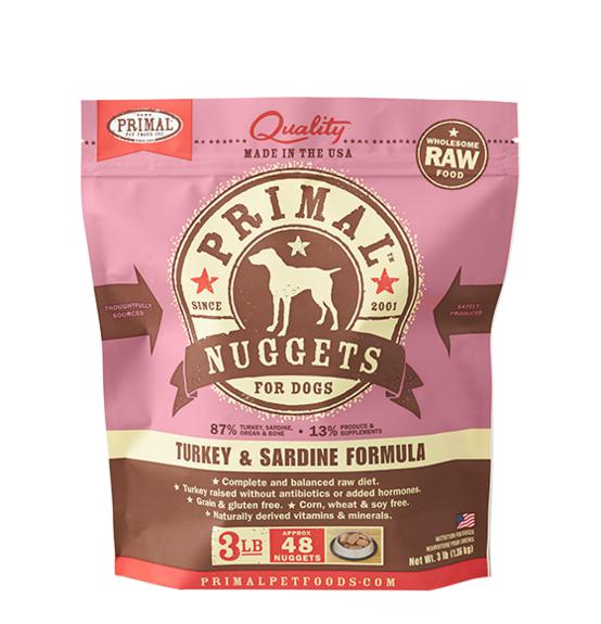 Primal Turkey & Sardine Formula Grain-Free Frozen Raw Nuggets Dog Food-Le Pup Pet Supplies and Grooming