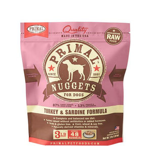 Primal Turkey & Sardine Formula Grain-Free Frozen Raw Nuggets Dog Food-Le Pup Pet Supplies and Grooming