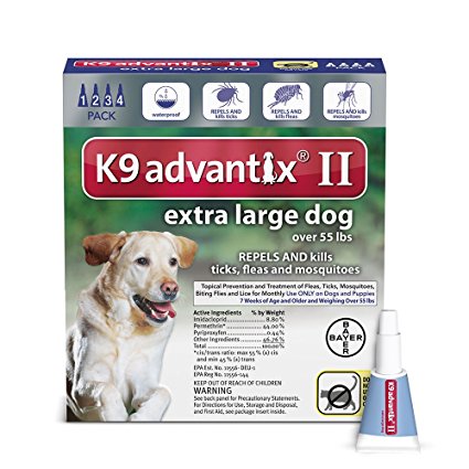 Bayer K9 Advantix II Ticks, Fleas & Mosquitoes Treatment for Extra Large Dogs Over 55lbs-Le Pup Pet Supplies and Grooming