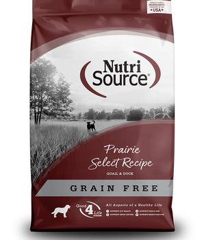 Alimento seco para perros con proteína de pato y codorniz sin cereales NutriSource Prairie Select