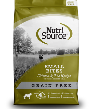 NutriSource Small Breed Bites Alimento seco para perros sin cereales, pollo y guisantes