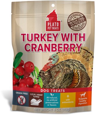 Plato Real Strips Turkey With Cranberry Dog Treats-Le Pup Pet Supplies and Grooming
