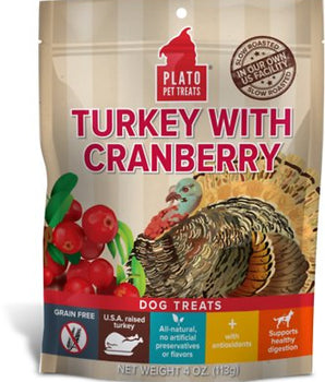 Plato Real Strips Turkey With Cranberry Dog Treats-Le Pup Pet Supplies and Grooming