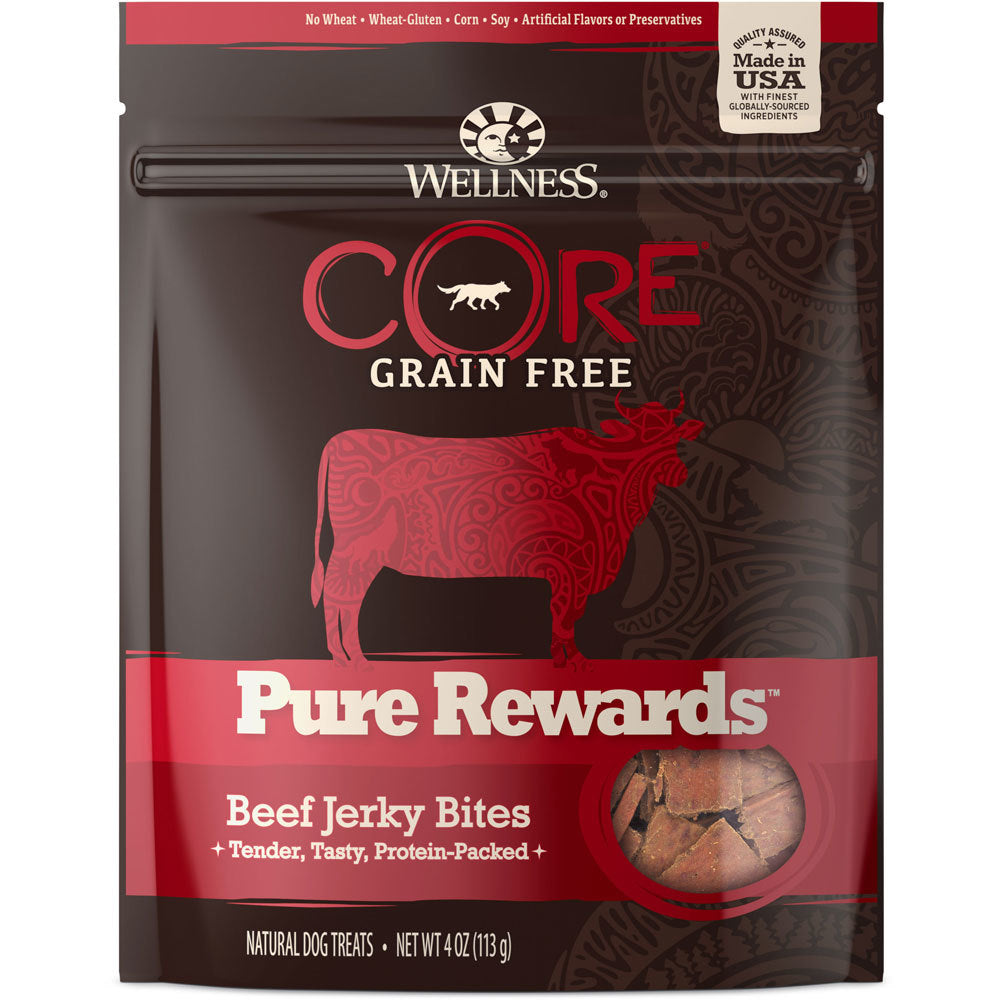 Wellness Core Pure Rewards Beef Jerky Bites Grain Free Dog Treats, 4oz.-Le Pup Pet Supplies and Grooming