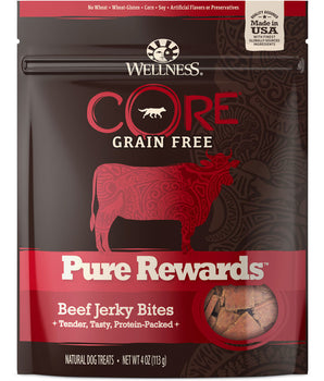 Wellness Core Pure Rewards Beef Jerky Bites Grain Free Dog Treats, 4oz.-Le Pup Pet Supplies and Grooming